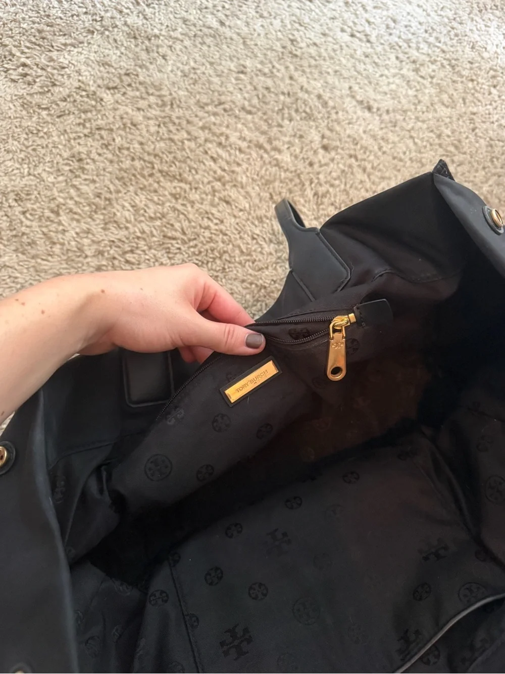 Tory Burch Black Logo Nylon Tote